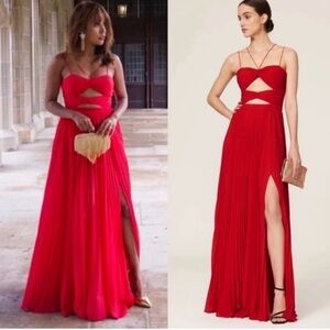 Amur Lana Pleated Cut Out Maxi Dress Gown Rose Red Women's Size 14 MSRP $695